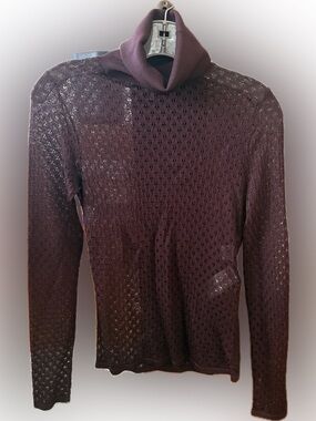 Chloe Burgandy Sheer Knit Long Sleeve Top